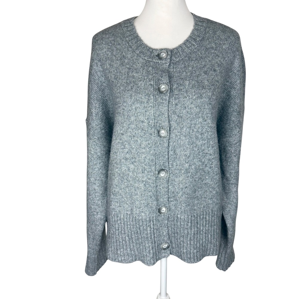 LOFT Womens XL Heather Grey Crew Neck Button Front Relaxed Cardigan Sweater